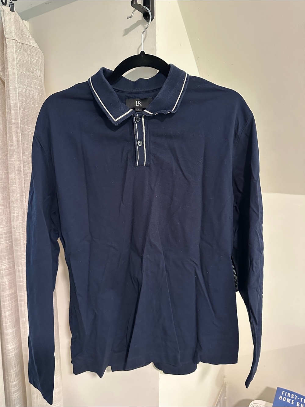 Banana Republic Navy Long-Sleeve Polo with White Contrast Trim